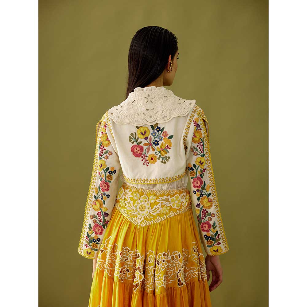 CHANDRIMA Ivory Embroidered Bolero Jacket