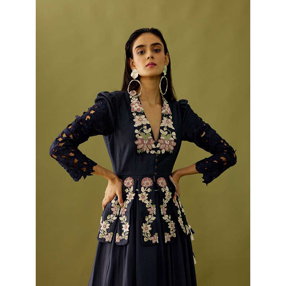 CHANDRIMA Indigo Cordwork Panelled Jacket