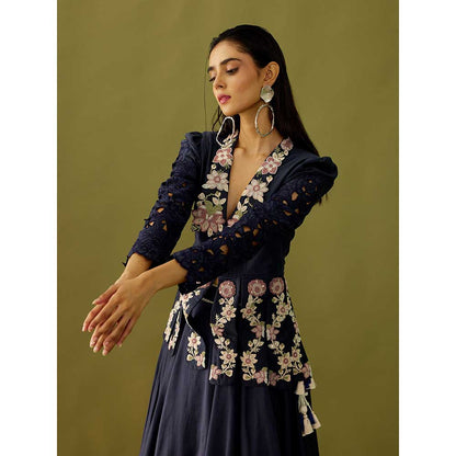 CHANDRIMA Indigo Cordwork Panelled Jacket