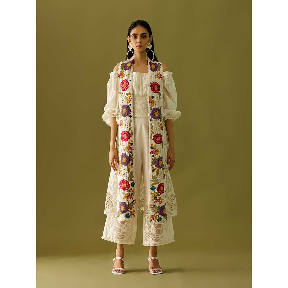 CHANDRIMA Ivory Embroidered Panelled Jacket