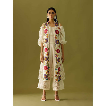CHANDRIMA Ivory Embroidered Panelled Jacket