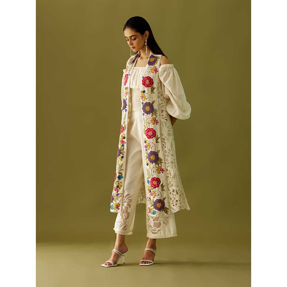 CHANDRIMA Ivory Embroidered Panelled Jacket