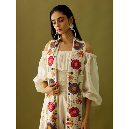 CHANDRIMA Ivory Embroidered Panelled Jacket