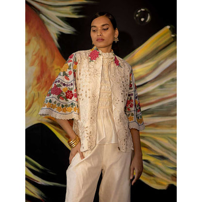 CHANDRIMA Ivory Cutwork and Beadwork Short Jacket