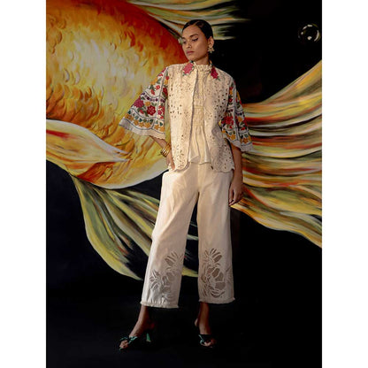 CHANDRIMA Ivory Cutwork and Beadwork Short Jacket