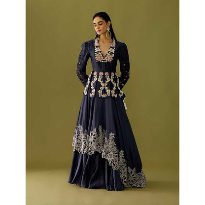 CHANDRIMA Indigo Asymmetric Cutwork Skirt