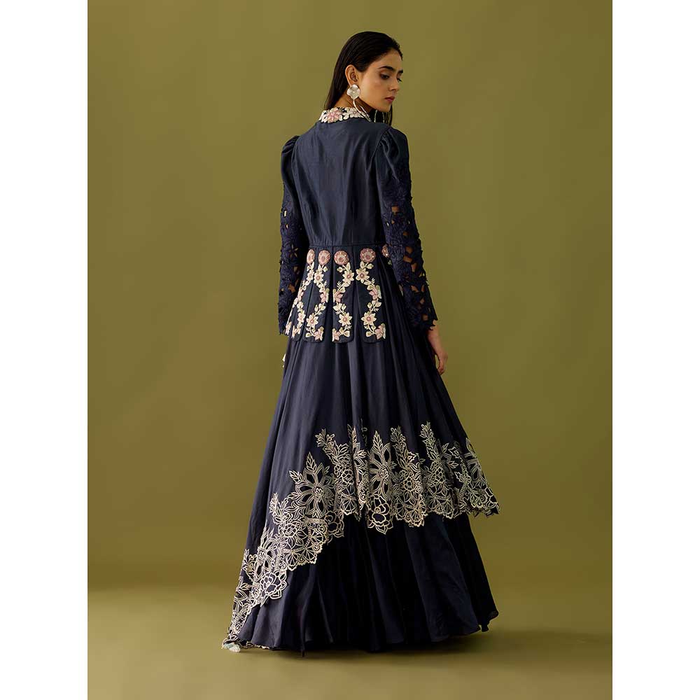 CHANDRIMA Indigo Asymmetric Cutwork Skirt