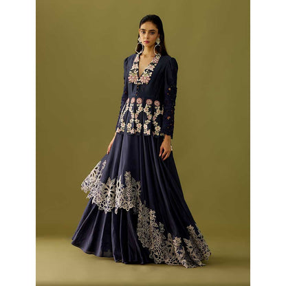 CHANDRIMA Indigo Asymmetric Cutwork Skirt