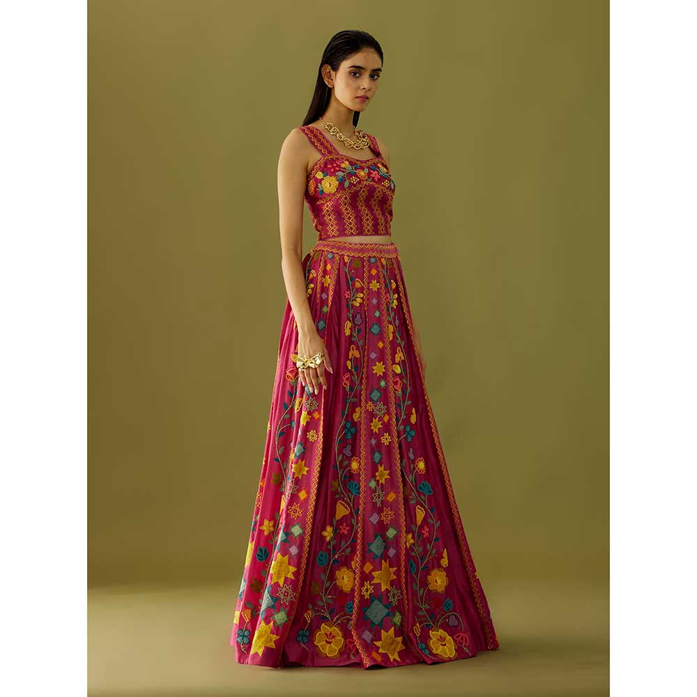 CHANDRIMA Magenta Star Applique Skirt