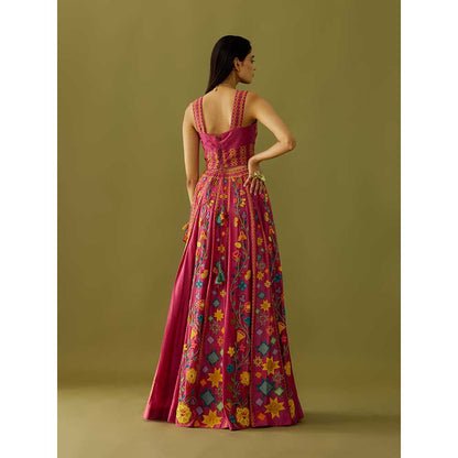 CHANDRIMA Magenta Star Applique Skirt