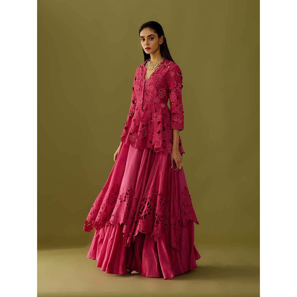 CHANDRIMA Fuchsia Pink Cutwork Skirt