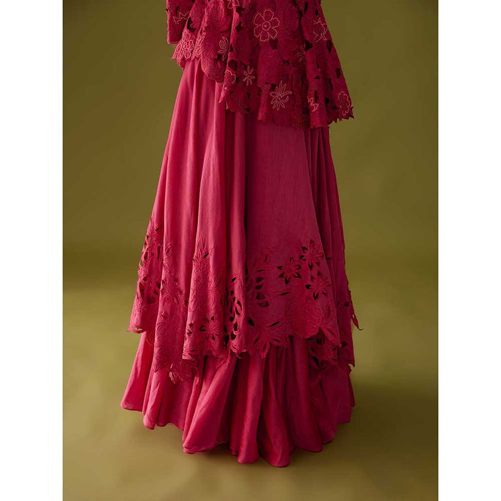 CHANDRIMA Fuchsia Pink Cutwork Skirt