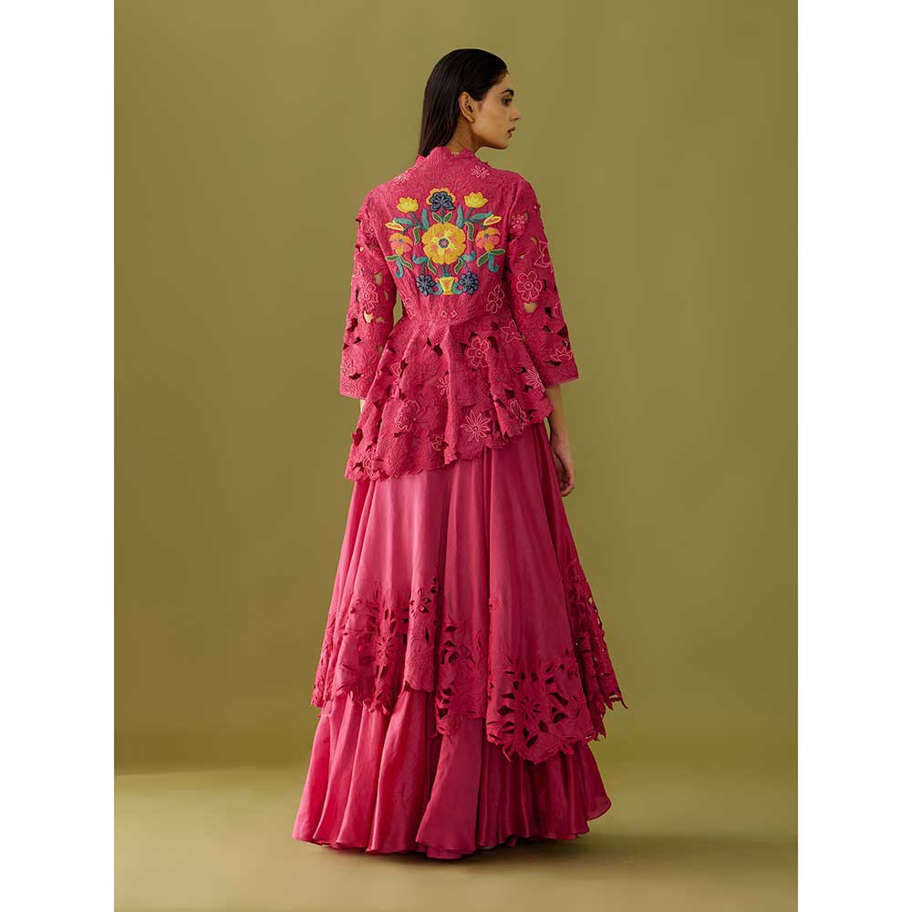 CHANDRIMA Fuchsia Pink Cutwork Skirt