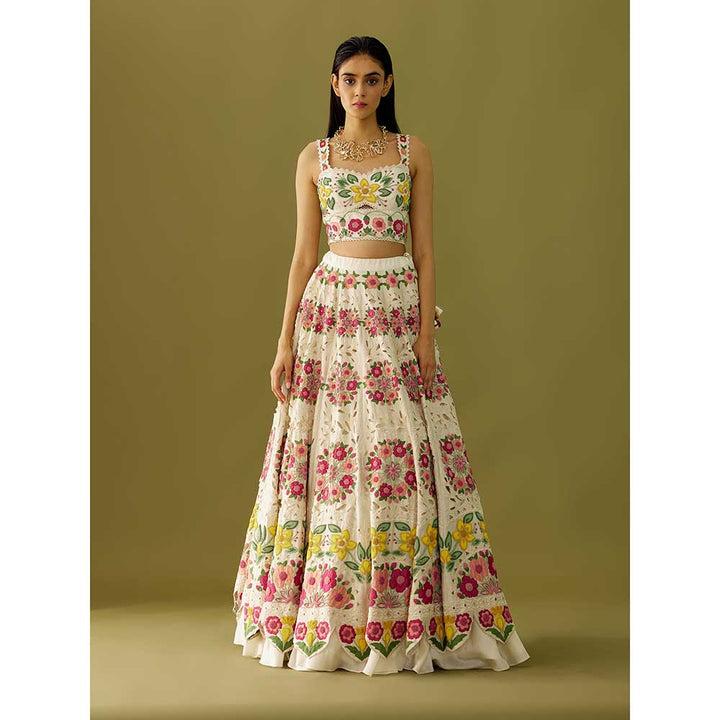 CHANDRIMA Ivory Embroidered and Applique Skirt