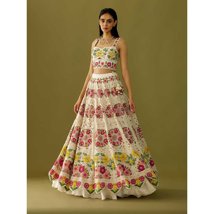 CHANDRIMA Ivory Embroidered and Applique Skirt