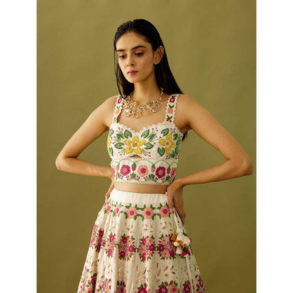 CHANDRIMA Ivory Embroidered and Applique Skirt