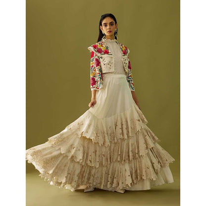 CHANDRIMA Ivory Cutwork Ruffled Skirt