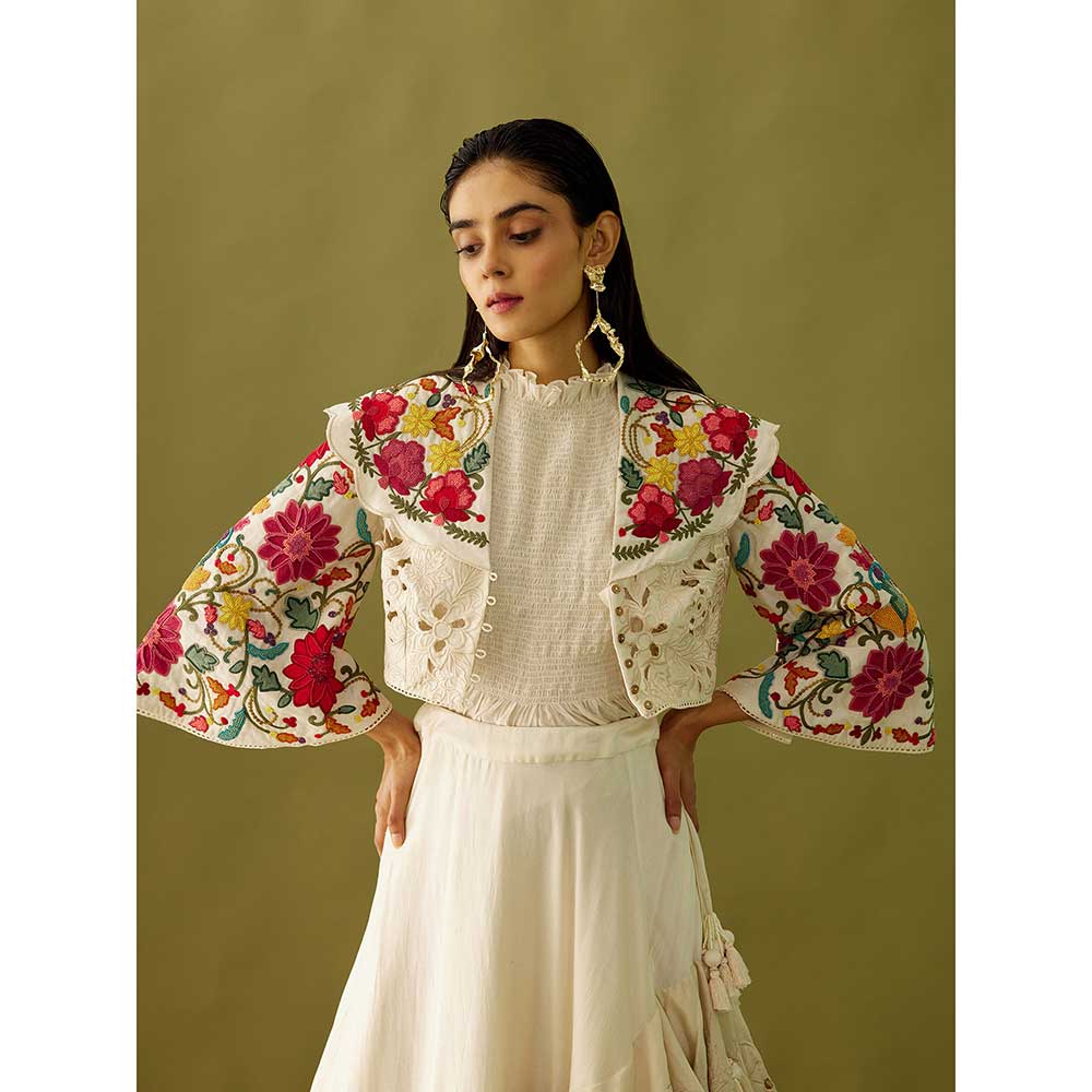 CHANDRIMA Ivory Cutwork Ruffled Skirt