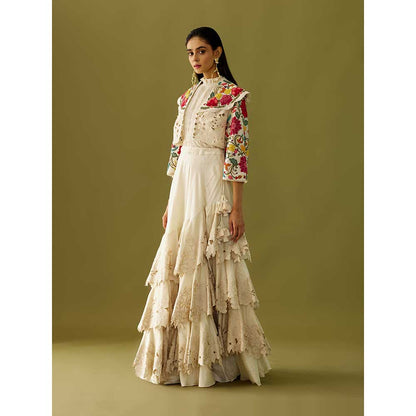 CHANDRIMA Ivory Cutwork Ruffled Skirt