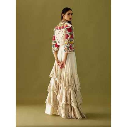 CHANDRIMA Ivory Cutwork Ruffled Skirt