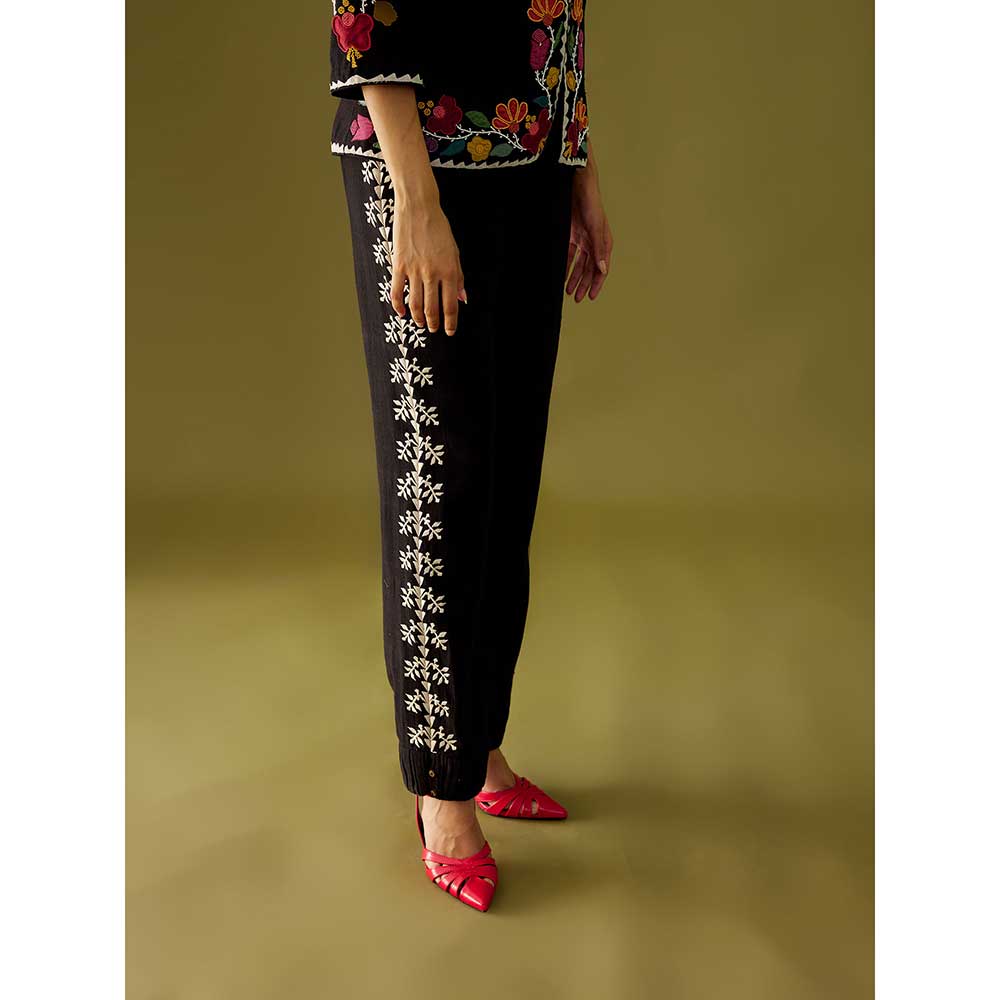 CHANDRIMA Black Embroidered Pants
