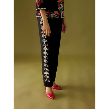CHANDRIMA Black Embroidered Pants