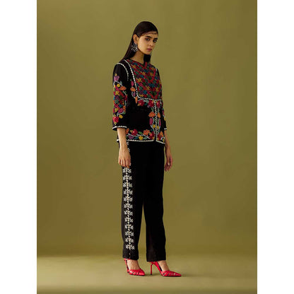 CHANDRIMA Black Embroidered Pants