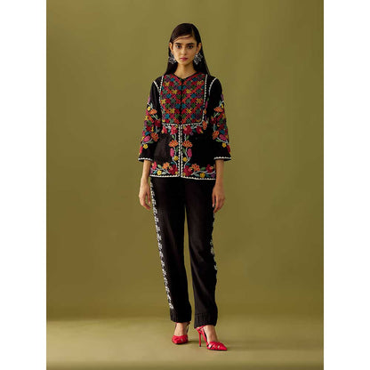 CHANDRIMA Black Embroidered Pants