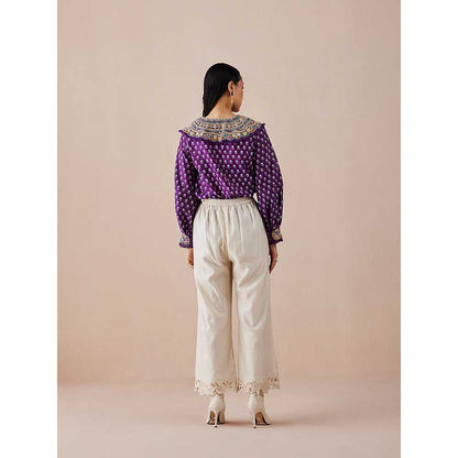 CHANDRIMA Purple Printed Shirt with Collar Detail