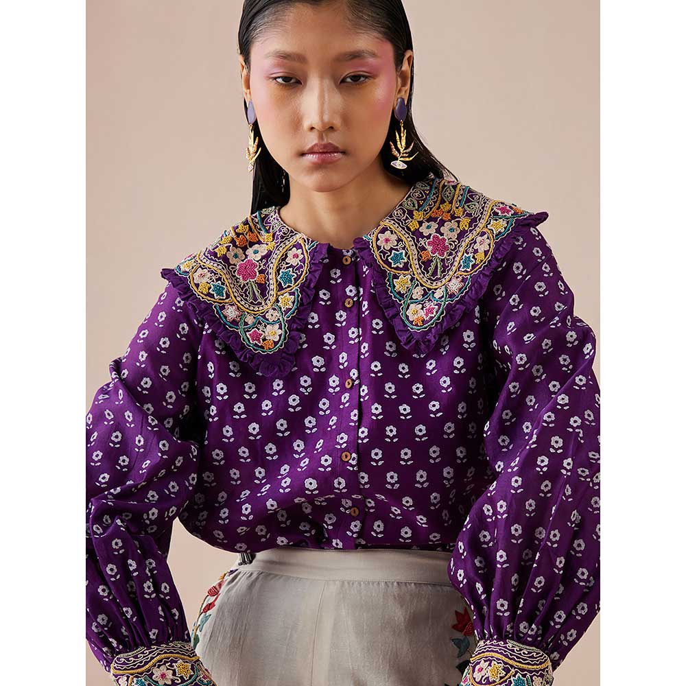 CHANDRIMA Purple Printed Shirt with Collar Detail