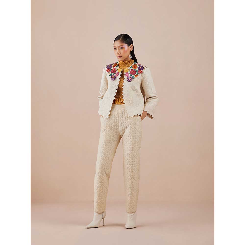 CHANDRIMA Ivory Quilted Pants