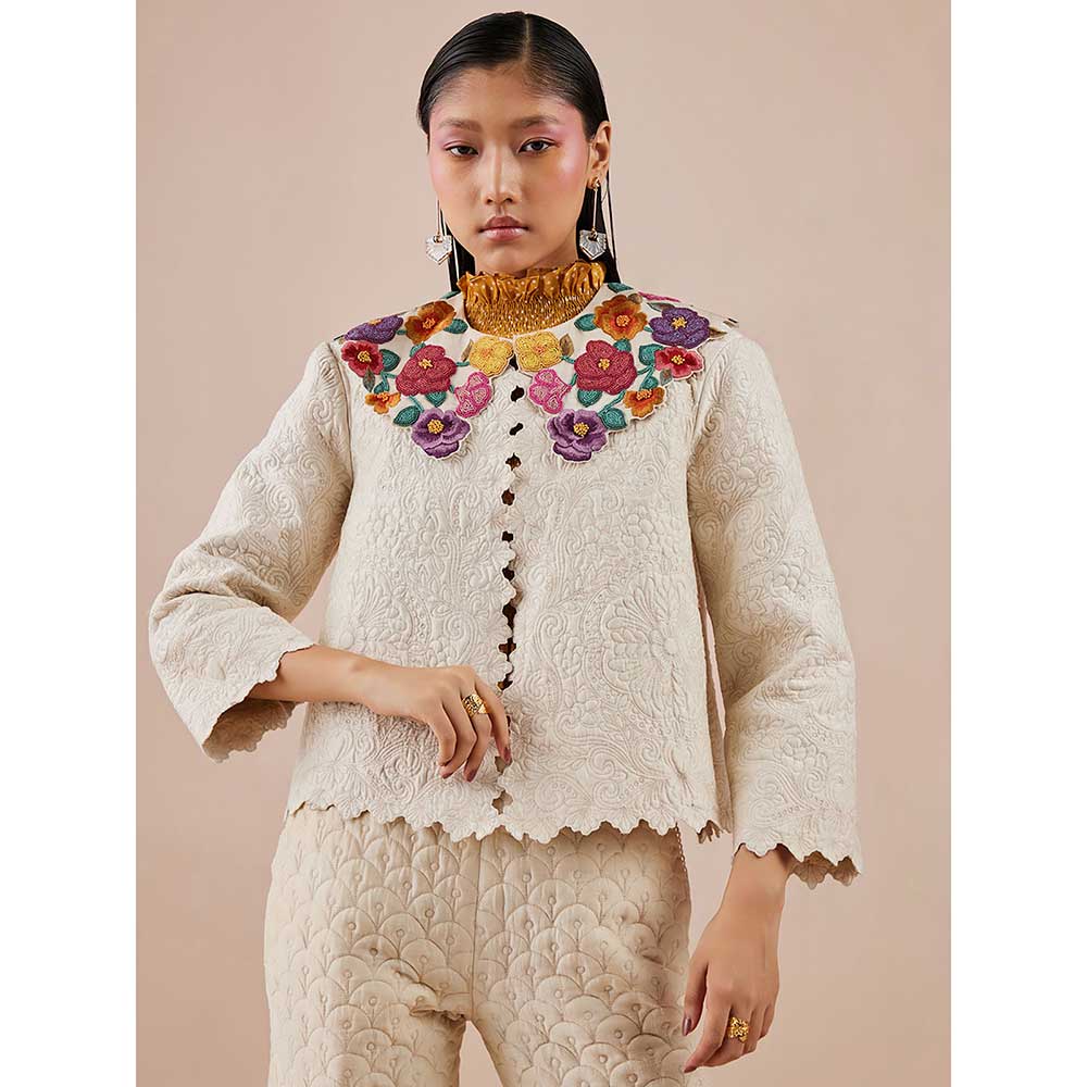 CHANDRIMA Ivory Quilted Short Jacket