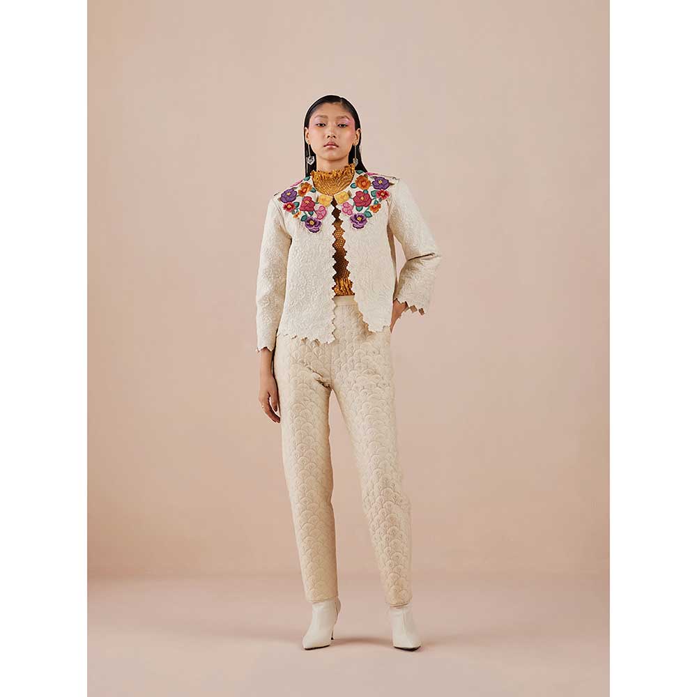 CHANDRIMA Ivory Quilted Short Jacket