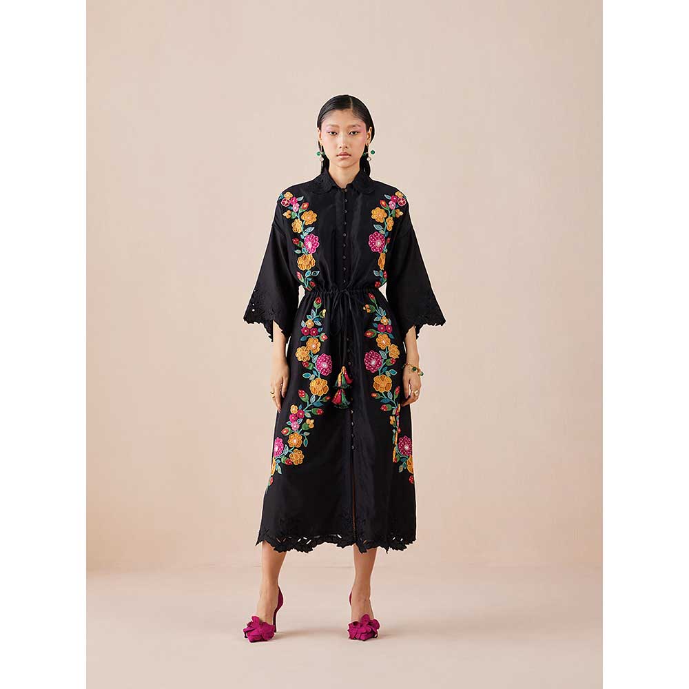 CHANDRIMA Black Applique Shirt Dress