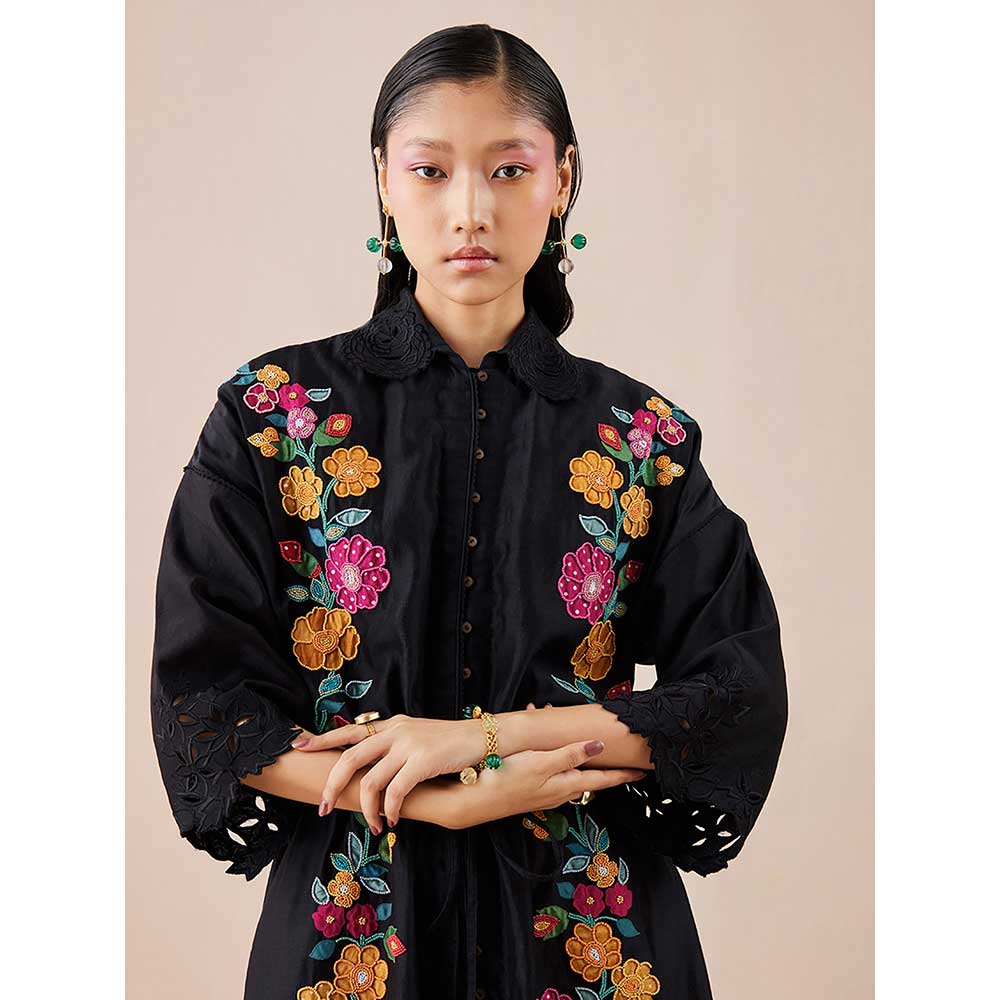 CHANDRIMA Black Applique Shirt Dress