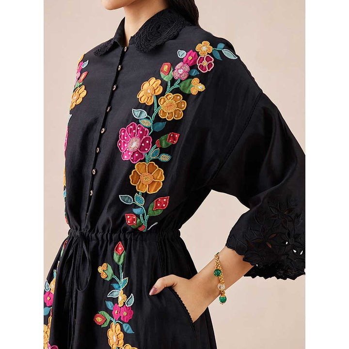 CHANDRIMA Black Applique Shirt Dress