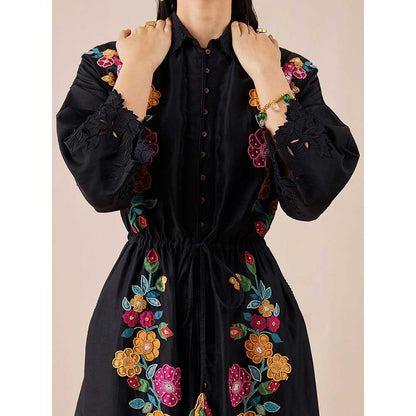 CHANDRIMA Black Applique Shirt Dress