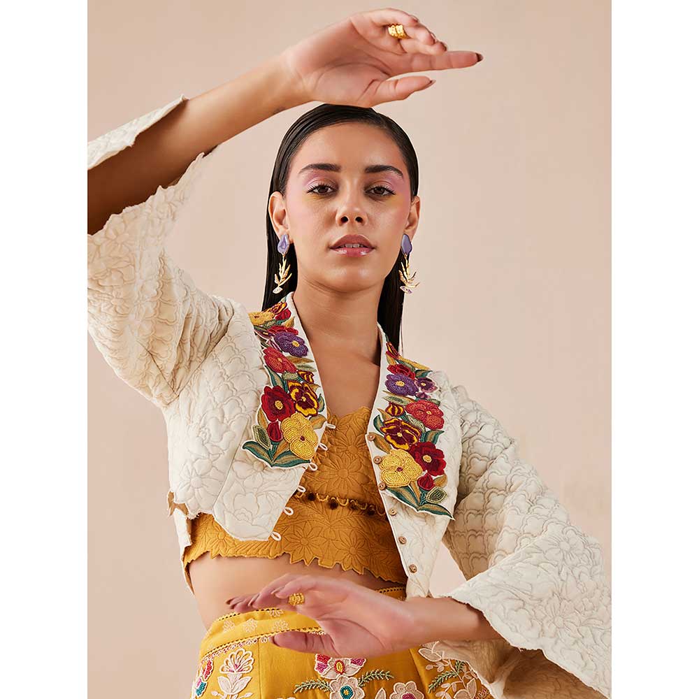 CHANDRIMA Ivory Quilted Bolero Jacket