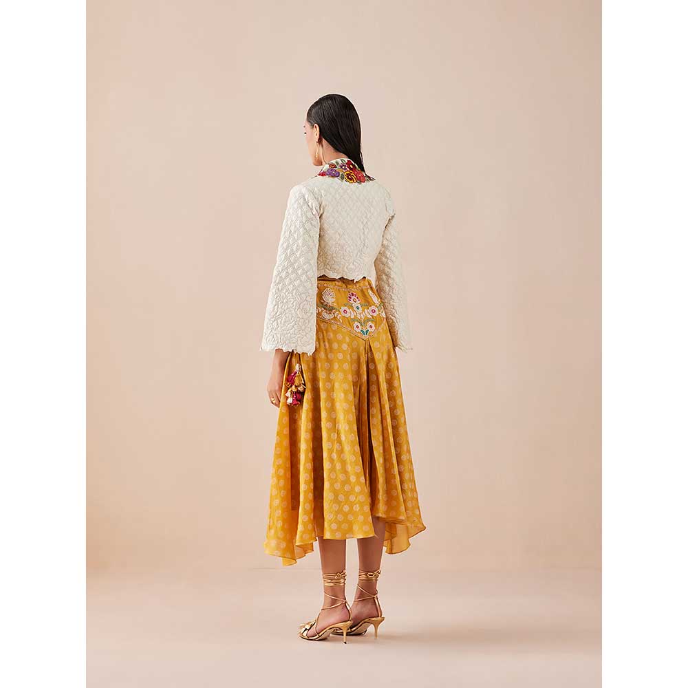 CHANDRIMA Yellow Printed Yoke Detail Skirt