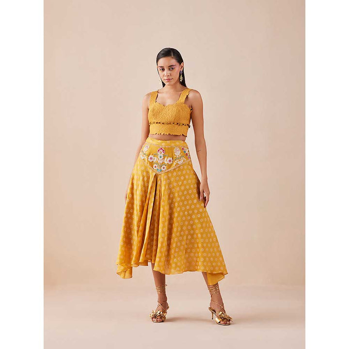 CHANDRIMA Yellow Printed Yoke Detail Skirt