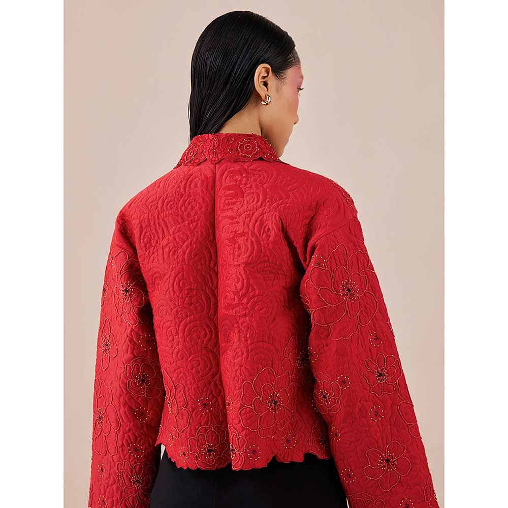 CHANDRIMA Red Poppy Quilted Drop Shoulder Jacket