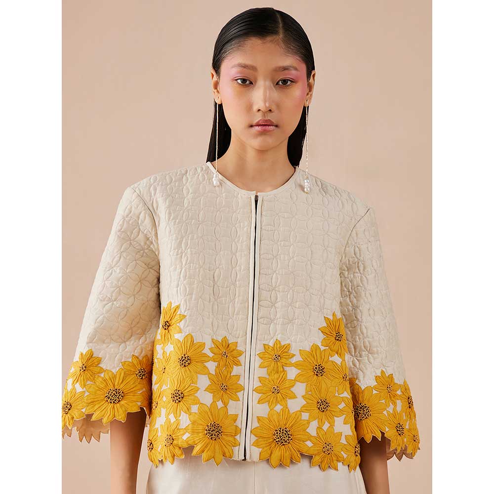 CHANDRIMA Ivory Quilted Sunflower Jacket