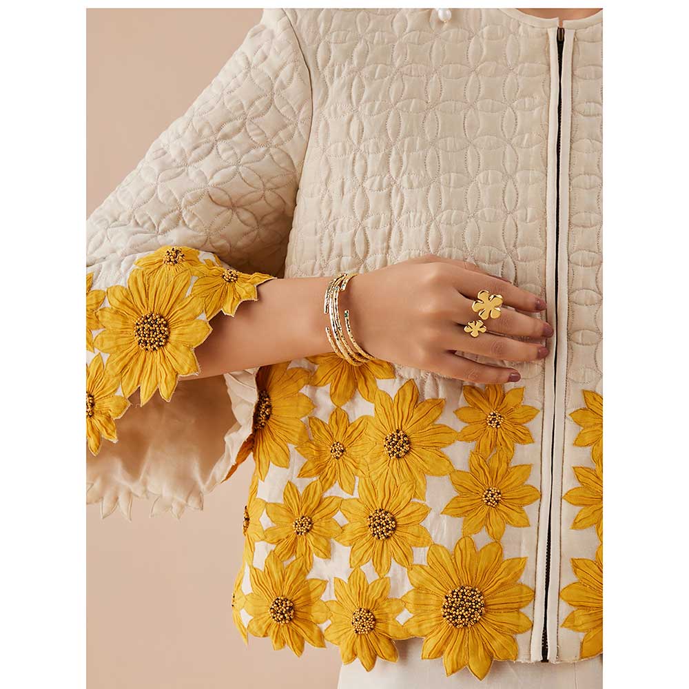 CHANDRIMA Ivory Quilted Sunflower Jacket
