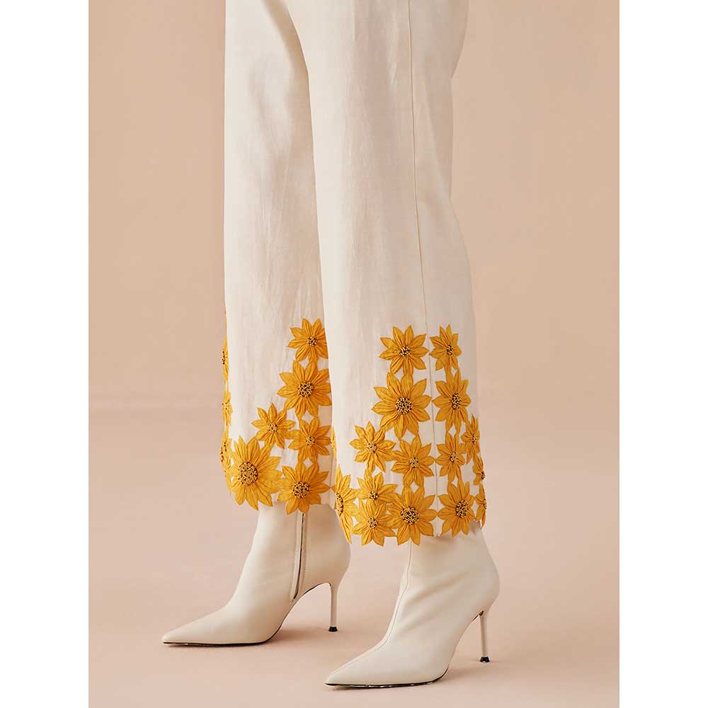 CHANDRIMA Ivory Sunflower Pants