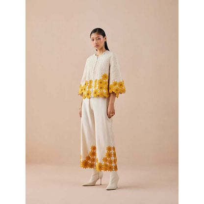 CHANDRIMA Ivory Sunflower Pants