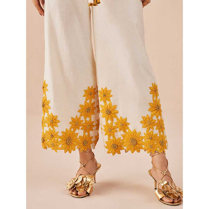 CHANDRIMA Ivory Sunflower Pants