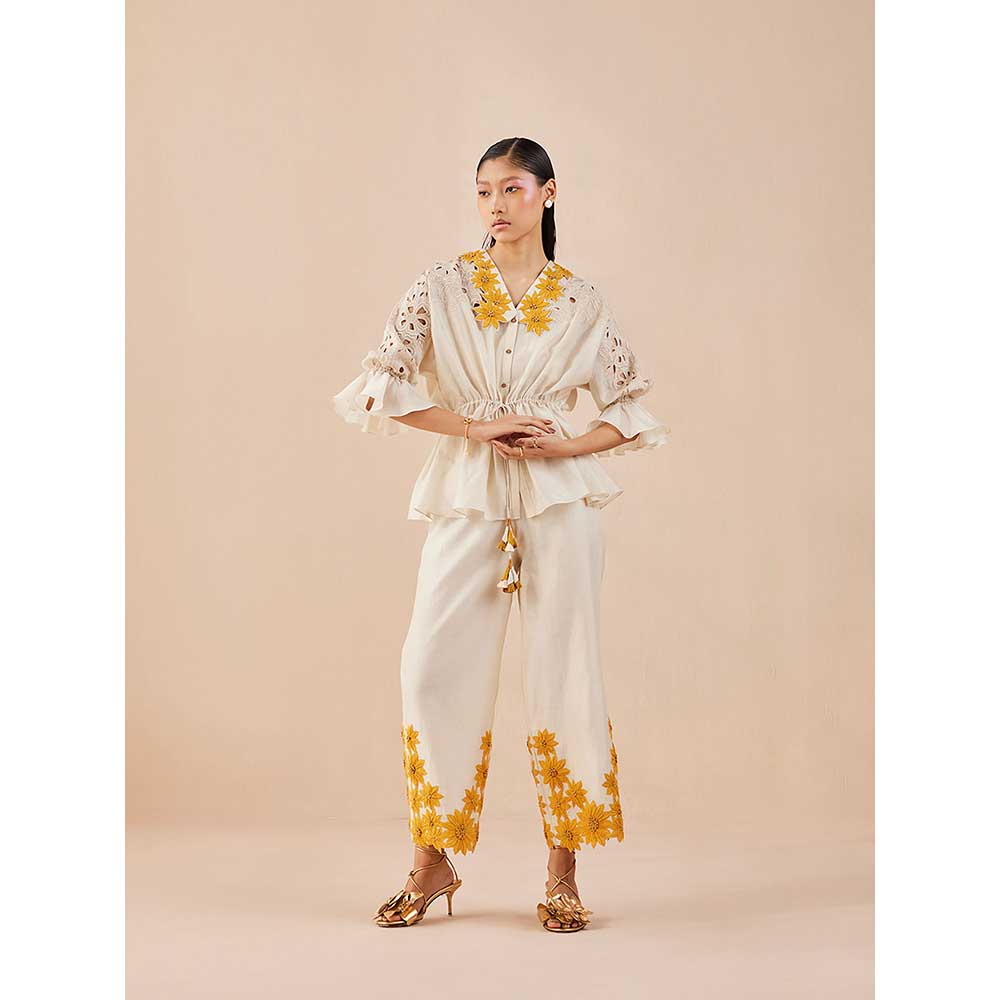 CHANDRIMA Ivory Sunflower Pants