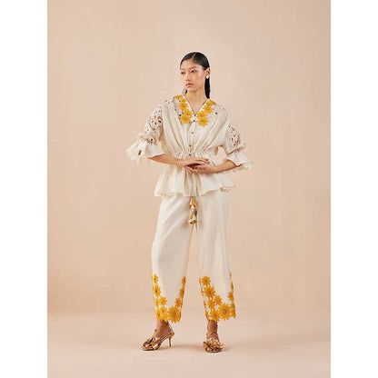 CHANDRIMA Ivory Sunflower Pants