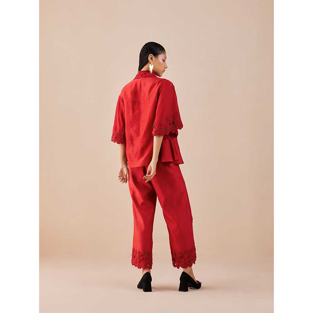 CHANDRIMA Red Poppy Applique Shirt