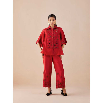 CHANDRIMA Red Poppy Applique Pants